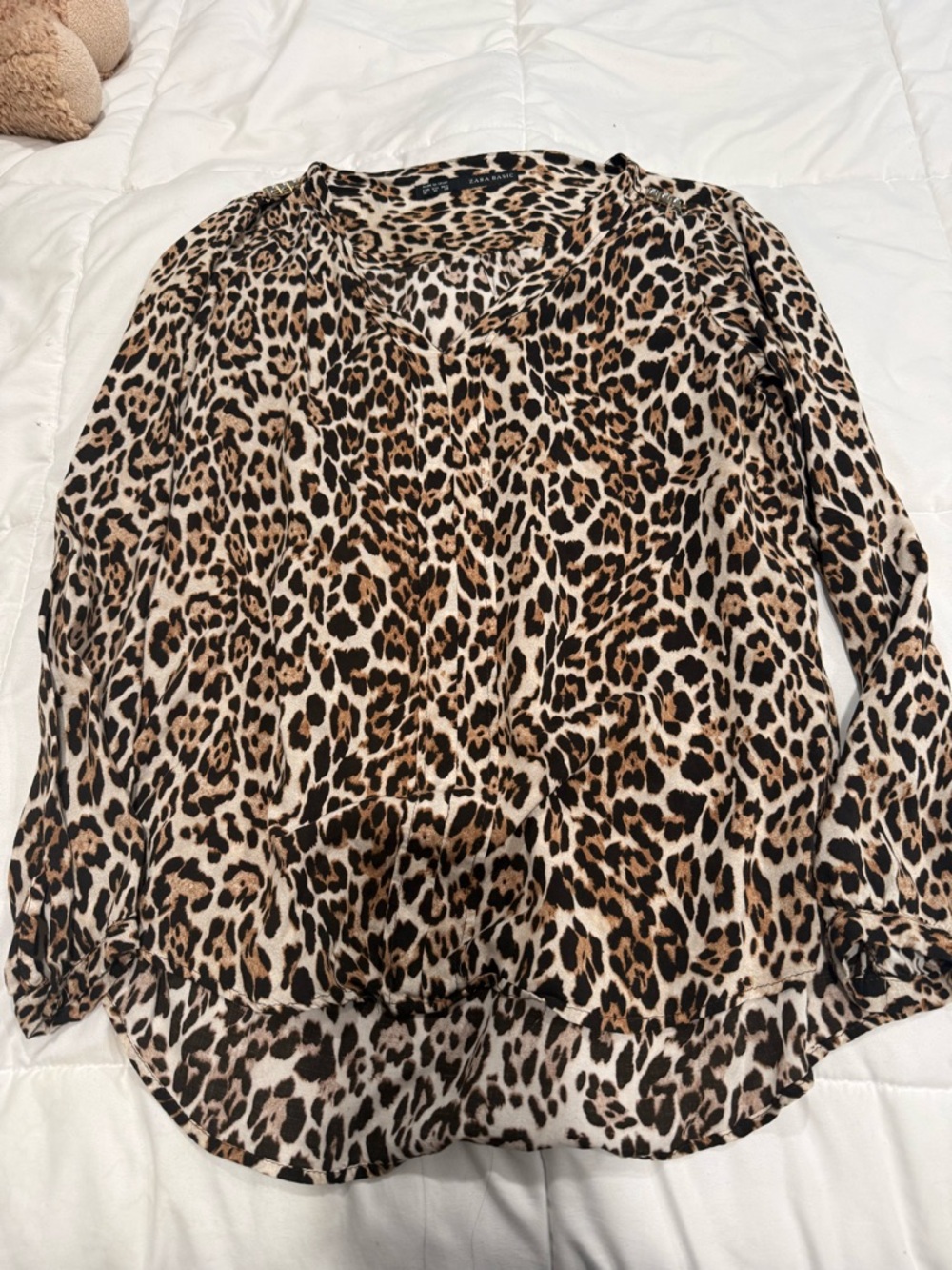 Zara basic leopard Print V-Neck Blouse in Brown and Black